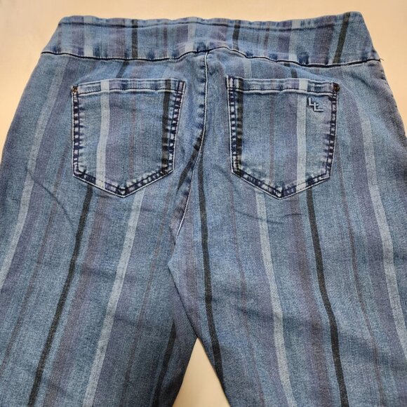 Lisette-L Blue Striped Denim Stretch Pull On Ankle Pants - Picture 2 of 4